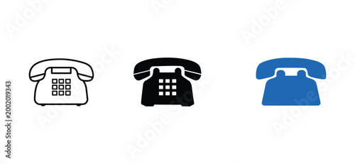 Telephone Vector Icon Set with Outline and Solid Variations for Communication and UI Design