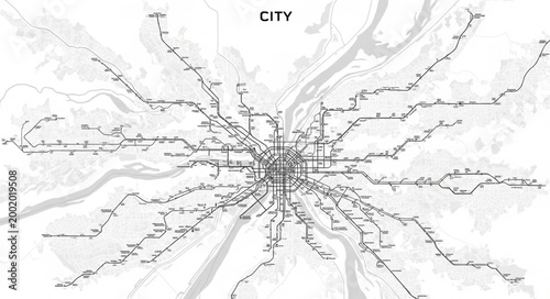 City Transit Map Showing Subway Lines and Stations.