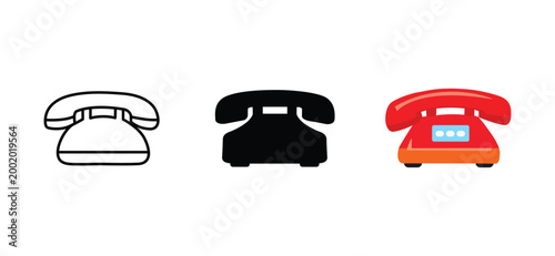 Telephone Vector Icon Set with Outline and Solid Variations for Communication and UI Design