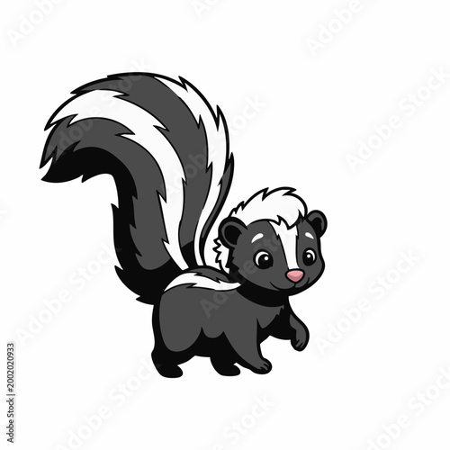 Cute skunk walking shy vibrant vector sticker