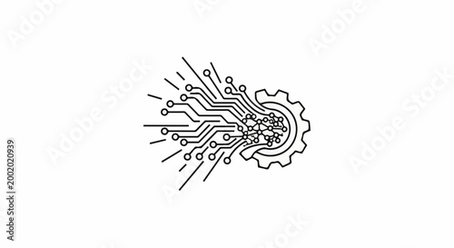 Abstract circuit board and gear merge into a neural network