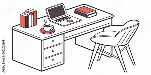 Quadro su tela Home office desk with laptop and books illustration workplace workspace furnitur