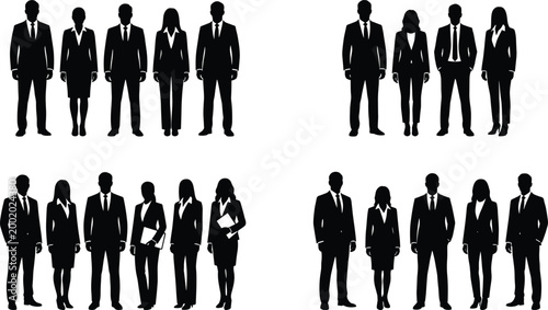 Business people silhouettes set professional men and women group standing isolated vector collection for corporate team workplace concepts