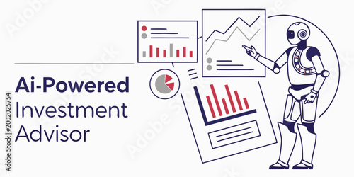 Ai powered investment advisor presenting financial data charts and analysis with investment financial analysis business technology artificial intelligence management strategy statistics