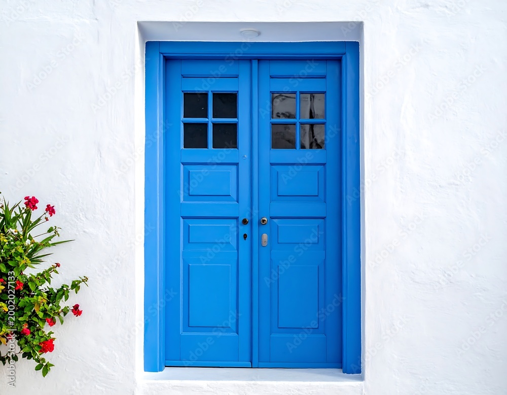 Fototapeta premium Blue Door with White Wall.