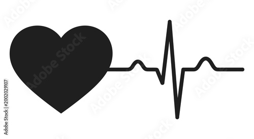 Heart with electrocardiogram line black silhouette high quality