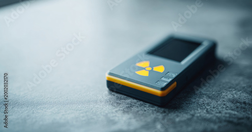 Plakat w ramie Portable radiation detector device close-up