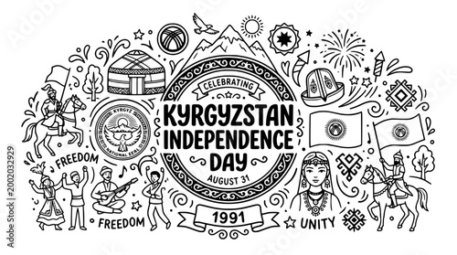 Kyrgyzstan Independence Day Celebration Doodle Art