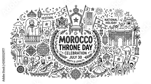 Morocco Throne Day Celebration Doodle Art - Unity & Loyalty