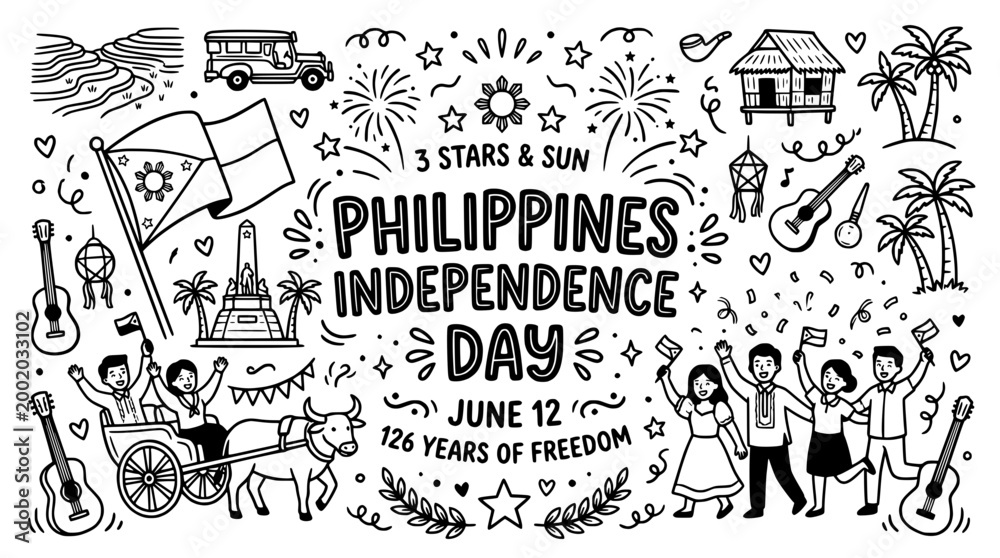 Naklejka premium Philippines Independence Day Doodle Art Celebration