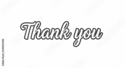 Elegant script text saying "Thank you" outlined in black against a white background