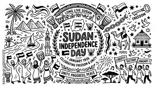 Sudan Independence Day Doodle Art