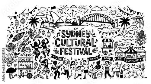 Sydney Cultural Festival Doodle Art - Australia Celebration