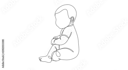 Canvastavla Continuous line drawing of a baby sitting, a minimalist illustration of an infant in a calm posture