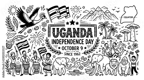 Uganda Independence Day Doodle Art - October 9th
