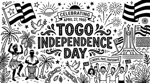 Togo Independence Day Celebration - Retro Doodle Art