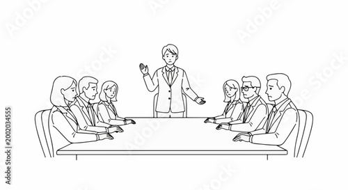 Diverse group of people in suits sit around a table in a meeting
