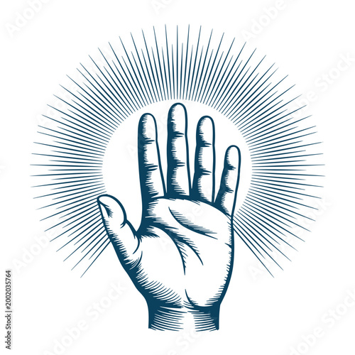 Mystical Open Hand Illustration Minimal Line Art Spiritual Symbol Design