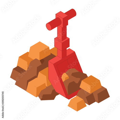 Red Shovel with Brown Soil Cubes.