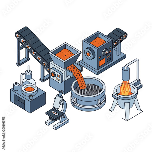 Industrial factory machines processing materials.