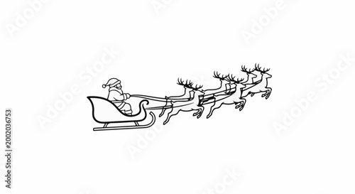 Festive sleigh pulled by reindeer, with Santa Claus in traditional attire