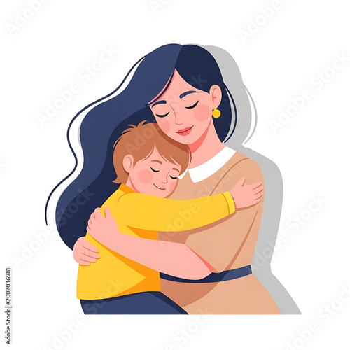 A mother's loving embrace, a tender hug conveying deep affection and warmth between a mother and her child