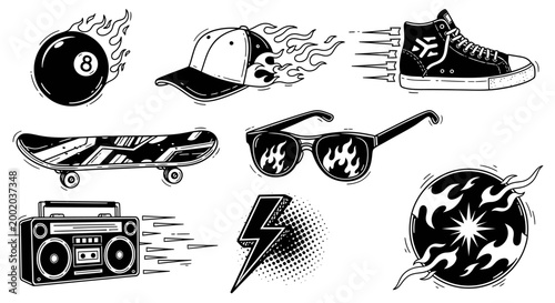 Graphic elements set flames speed