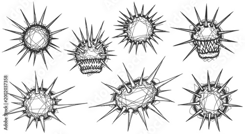 Abstract spiky spheres graphic set