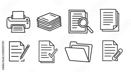 Document icon set digital communication and printing concepts