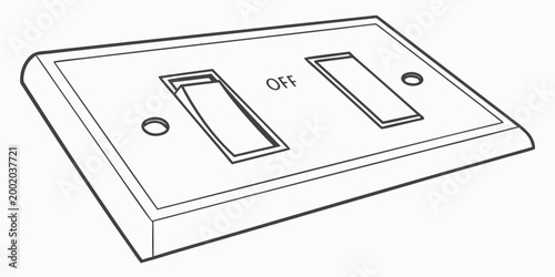 Two toggle light switches on wall plate in off position with light switch line art white background double switch light control electrical system power switch electric switch light fixture