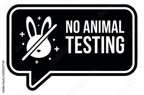 Flat illustration of a no animal testing badge depicting a crossed out rabbit symbol for cruelty free product labeling