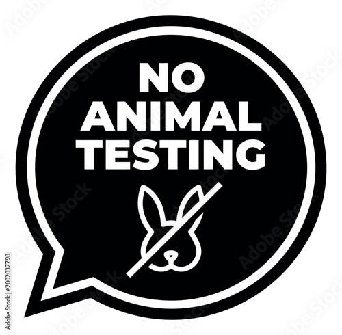 Flat illustration of a no animal testing badge depicting a crossed out rabbit symbol for cruelty free product labeling