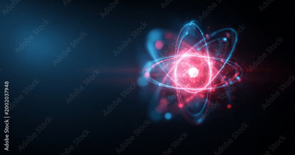 Obraz premium Glowing atomic structure with orbiting electrons