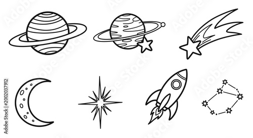 Cosmic illustration elements set