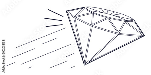 Single diamond gemstone in motion with precious stone gem cut gem sparkling diamond icon diamond drawing diamond illustration diamond sparkle speed lines gemstone illustration handdrawn