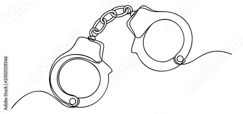 Line art illustration of handcuffs depicting restraint and law enforcement for crime and justice design