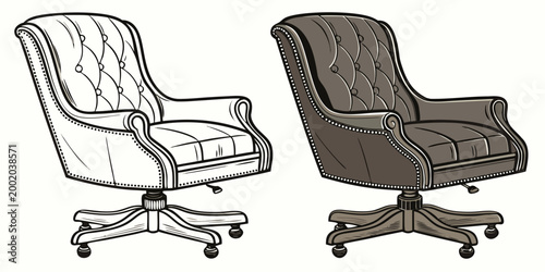 Foto Elegant tufted leather office executive chair with a swivel base and wheels in b