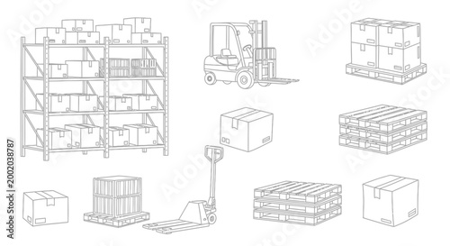 Warehouse storage logistics illustration set