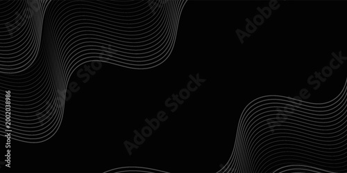 The black background features thin, curved lines in gold and white that run horizontally, giving the image a luxurious and slightly moving look. This piece feels elegant