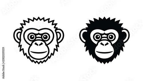 Chimpanzee head mascot logo vector design in outline and solid styles