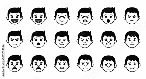 Diverse cartoon faces depict a spectrum of human emotions and expressions