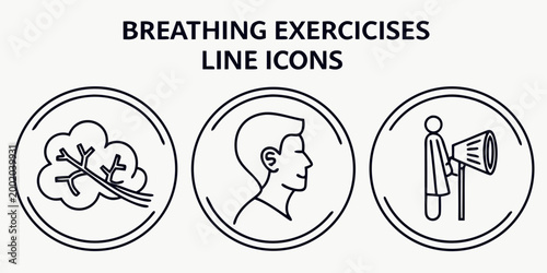 Breathing exercises line black and white lungs person megaphone