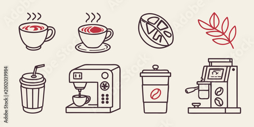 Coffee beverages and equipment coffee cups coffee beans coffee machine coffee shop