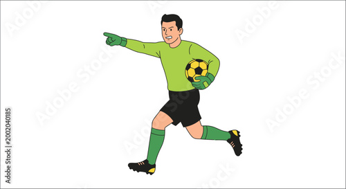 Cartoon soccer goalkeeper running with ball vector illustration