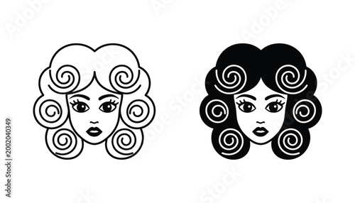 Woman with curly spiral hair vector illustration set in two styles
