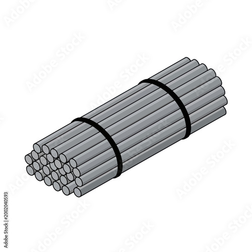 Bundle of round metal steel rods.