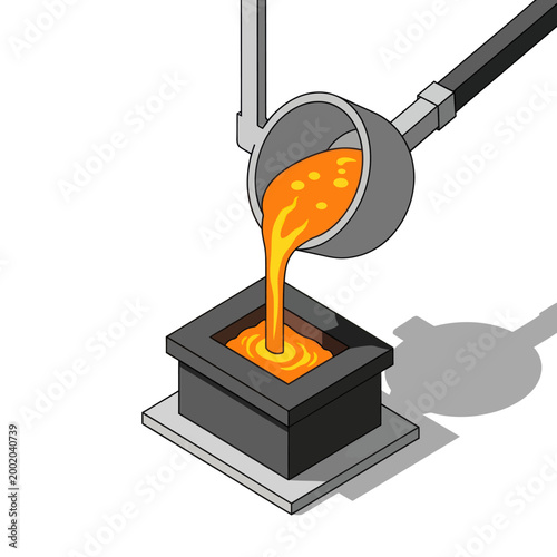 Molten metal pouring into mold.
