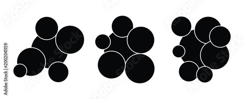 Set of Multiple circle photo collage grid template vector illustration.  Abstract background, business, collage art, digital photo, papers. 