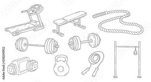 Gym equipment collection vector illustration
