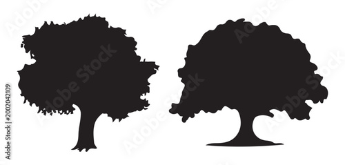 silhouette tree line drawing set, Side view, set of graphics trees elements outline symbol for architecture. Beautifull tree silhouette Vector illustration . 